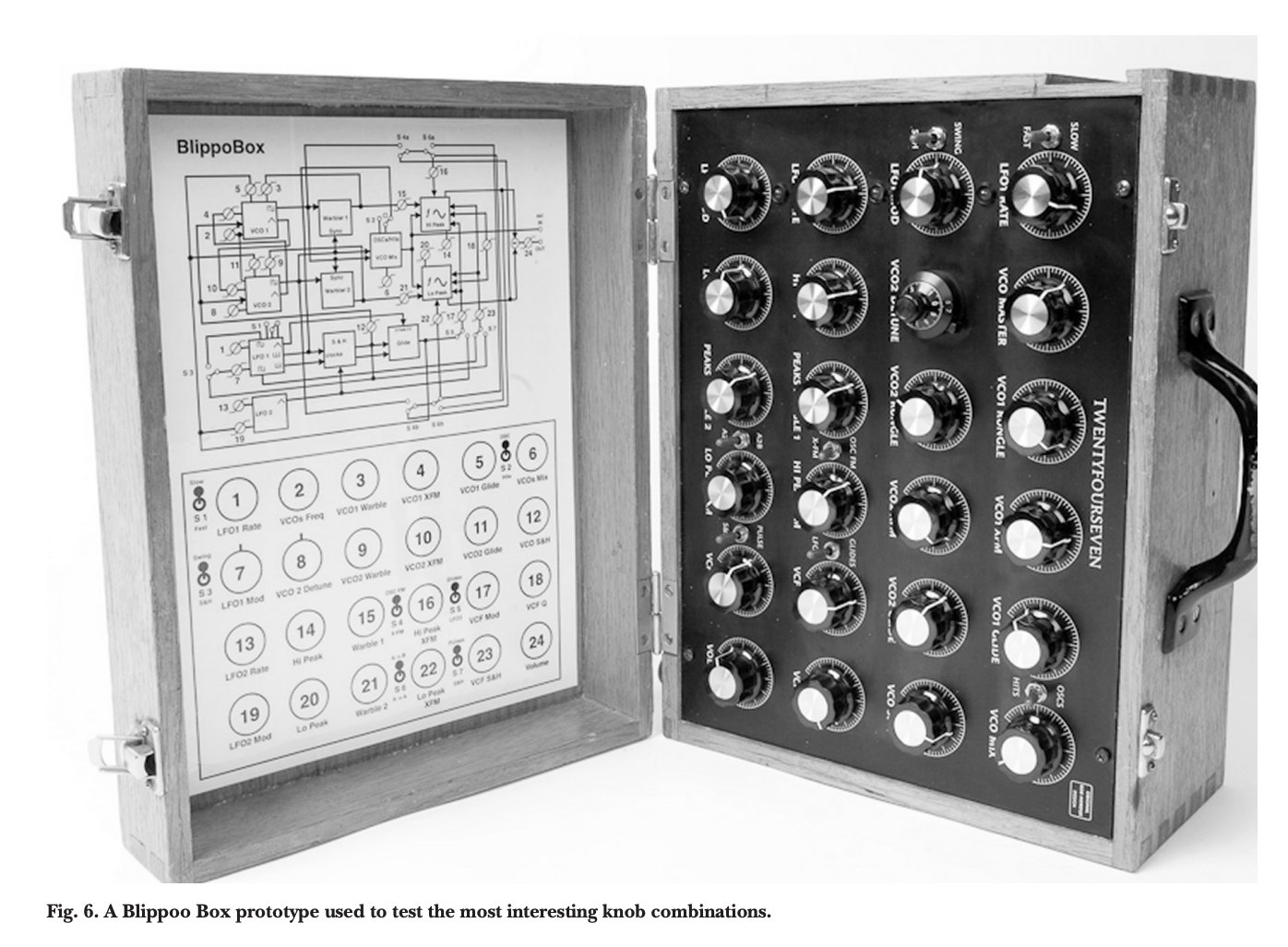 Photograph of Rob Hordijk's prototype Blippoo Box, which is Fig. 6 in Hordijk's essay.